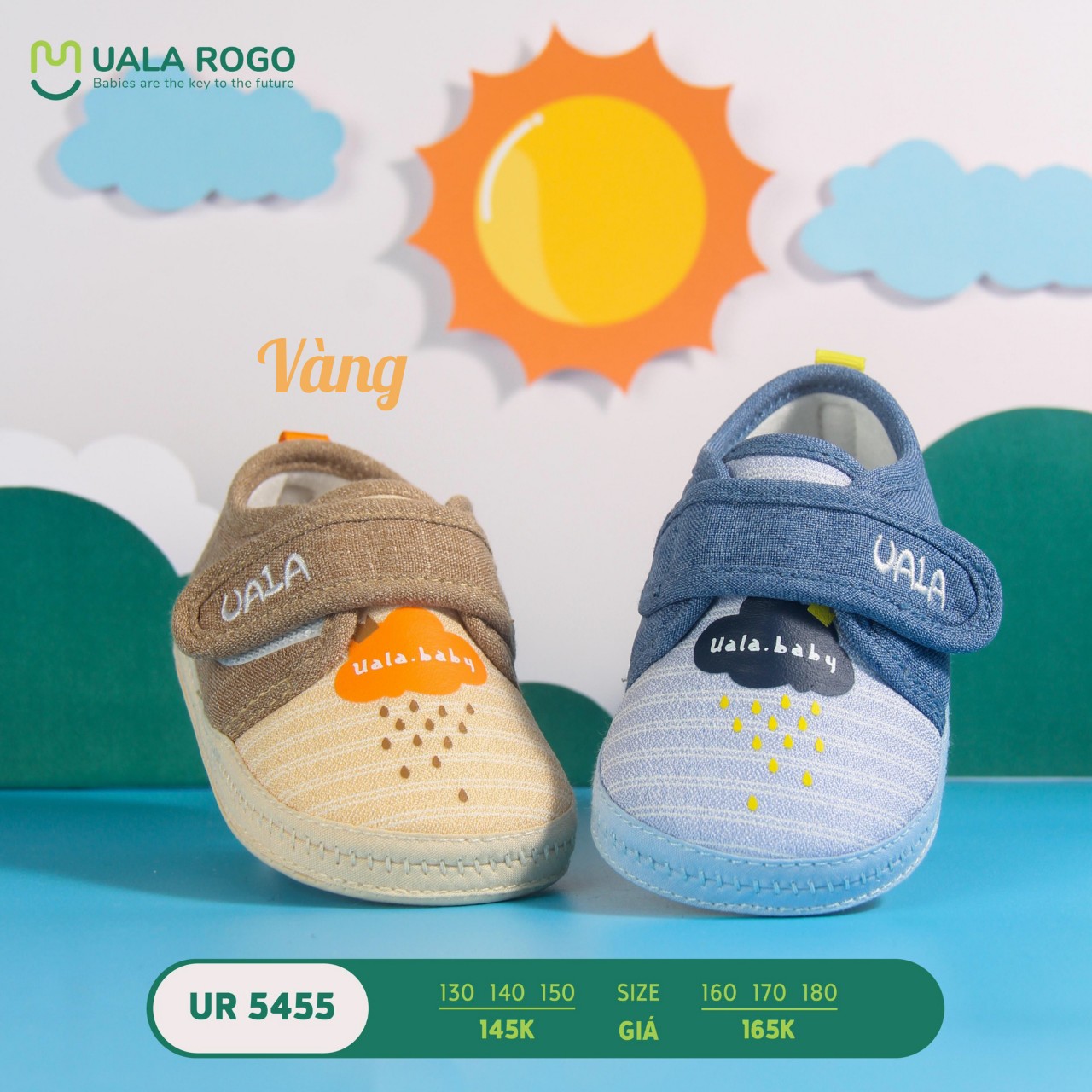 [UALA ROGO CHÍNH HÃNG] Giầy tập đi mềm êm chân chống trượt họa tiết hạt mưa cực xinh hãng UALAROGO