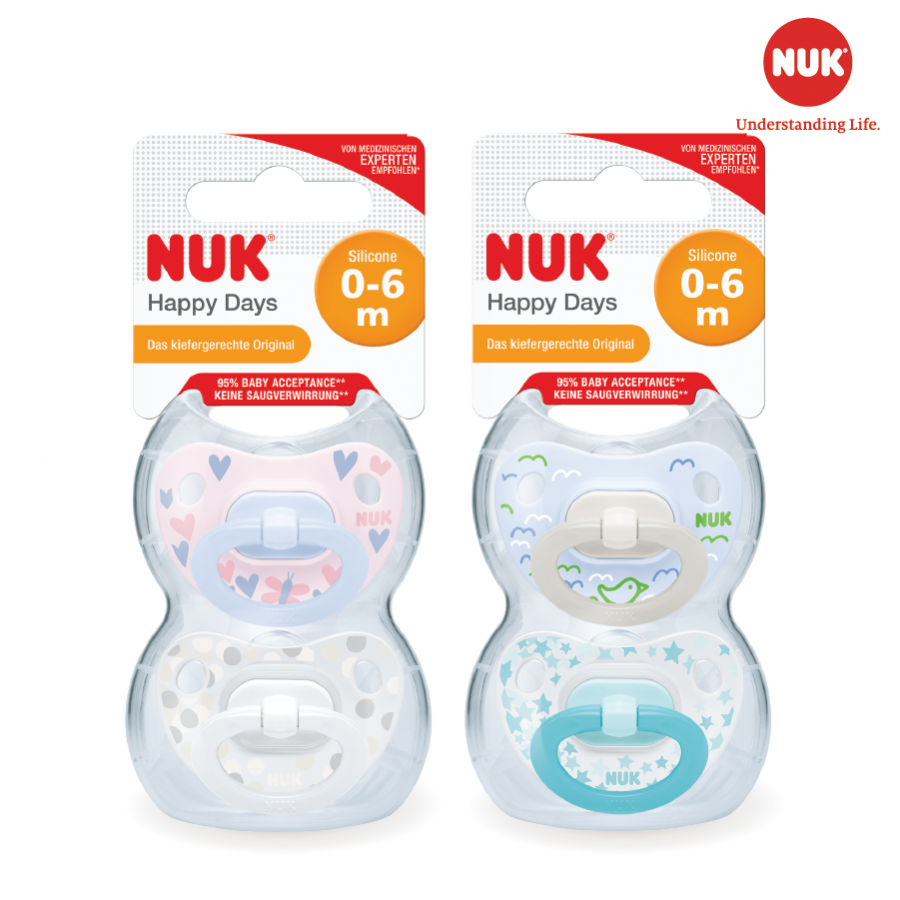 Bộ 2 ti giả nuk happydays silicone 0 - 6m đức
