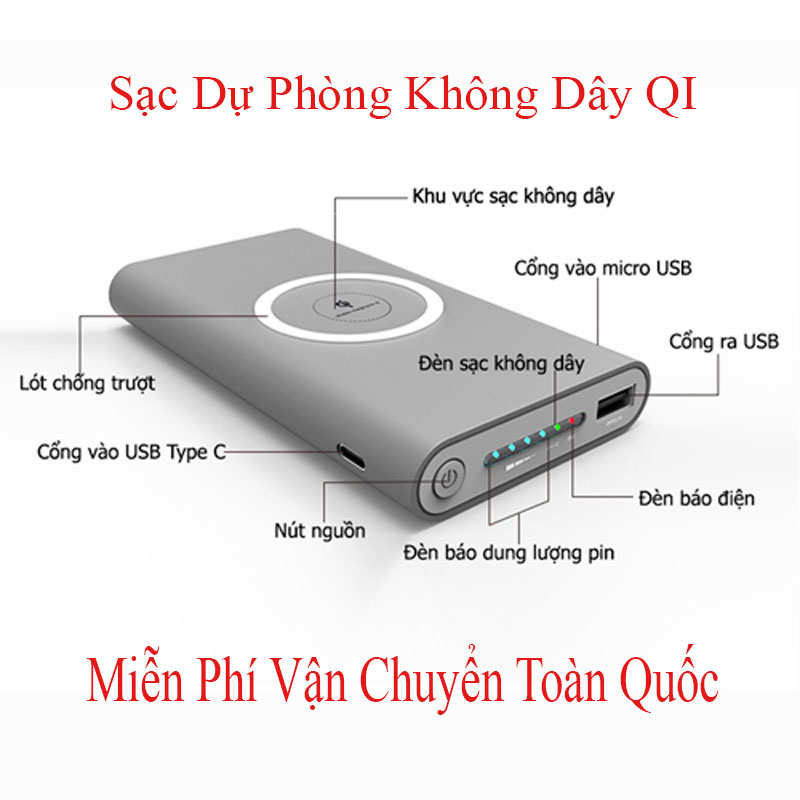 [HCM]Sạc Dự Phòng Kiêm Sạc Sạc Dự Phòng Không Dây QI Sạc Nhanh Tiện Lợi Tương Thích Với Các Dòng  iPhone 8/8 Plus iPhone X…….