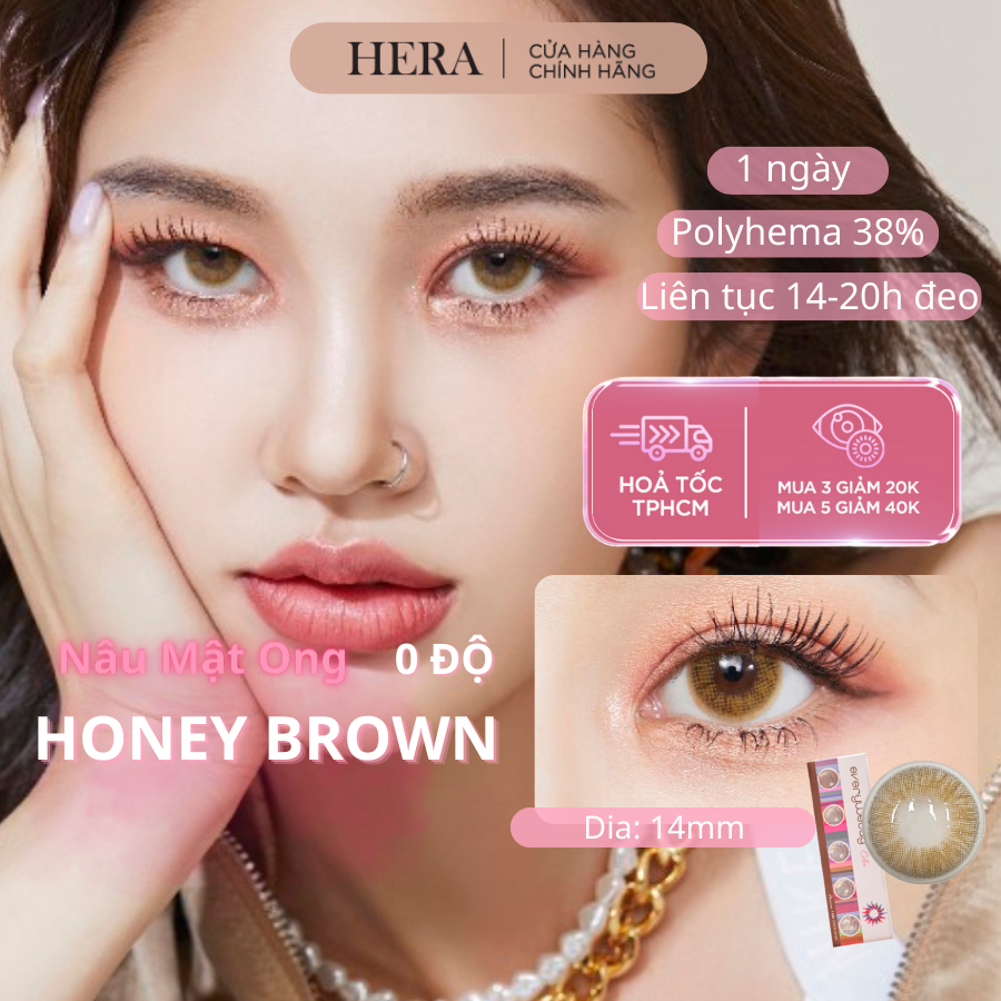 Lens hera nâu mật ong không độ honey brown nhập khẩu hàn quốc kính áp tròng không cận 1 ngày