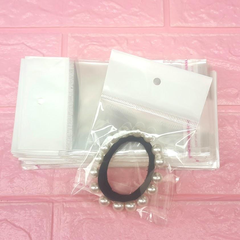 500g Túi Opp dán mép (Treo) 8x8cm (+ 4cm + 4cm) - Túi ni lông băng keo dán miệng - Bao nilon dán miệng