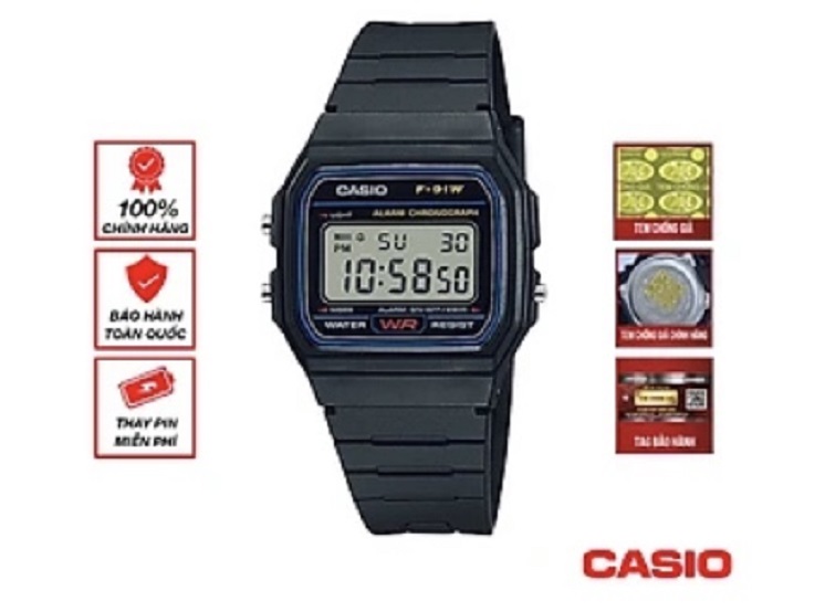Đồng hồ nam dây nhựa Casio Anh Khuê F-91W-1DG