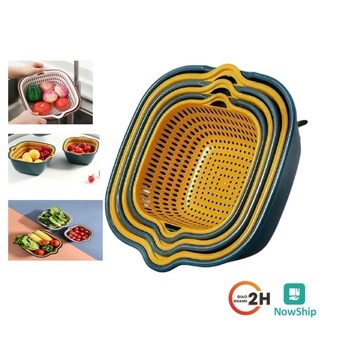 Rổ nhựa chữ nhật đựng đồ kèm chậu 6 món rổ nhựa đựng đồ ráo nước, bộ rổ nhựa kèm chậu, set rổ nhựa 6 món 5 lớp bền