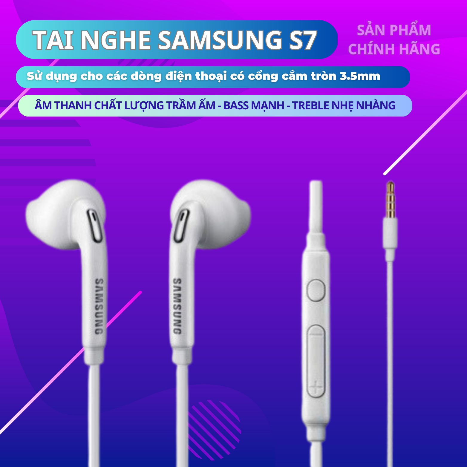 Tai nghe có dây S7 âm thanh hay chất lượng bass mạnh có mic đàm thoại nghe gọi to rõ ràng chân cắm tròn