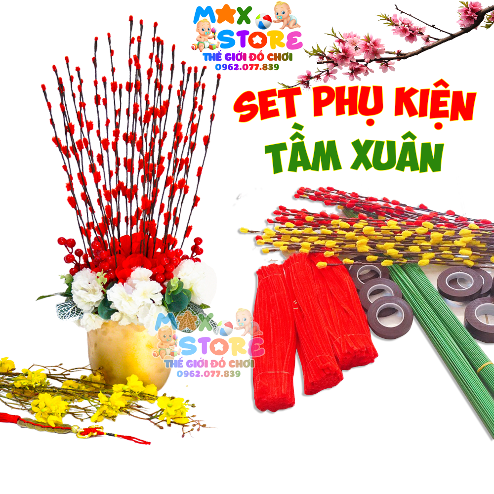 Bộ phụ kiện nguyên liệu làm nụ tầm xuân 50 cành trưng bày ngày lễ tết