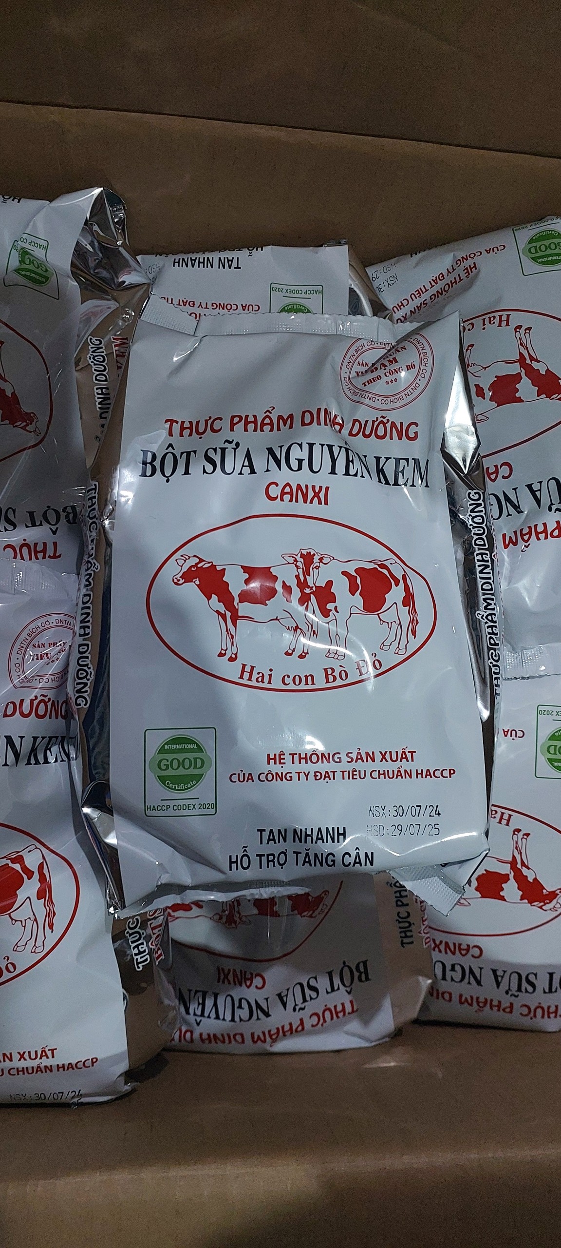 COMBO 10  Bịch Sữa Bột Nguyên Kem Hai Con Bò Đỏ - Sữa bột nguyên kem CANXI, THỰC PHẨM DINH DƯƠNG