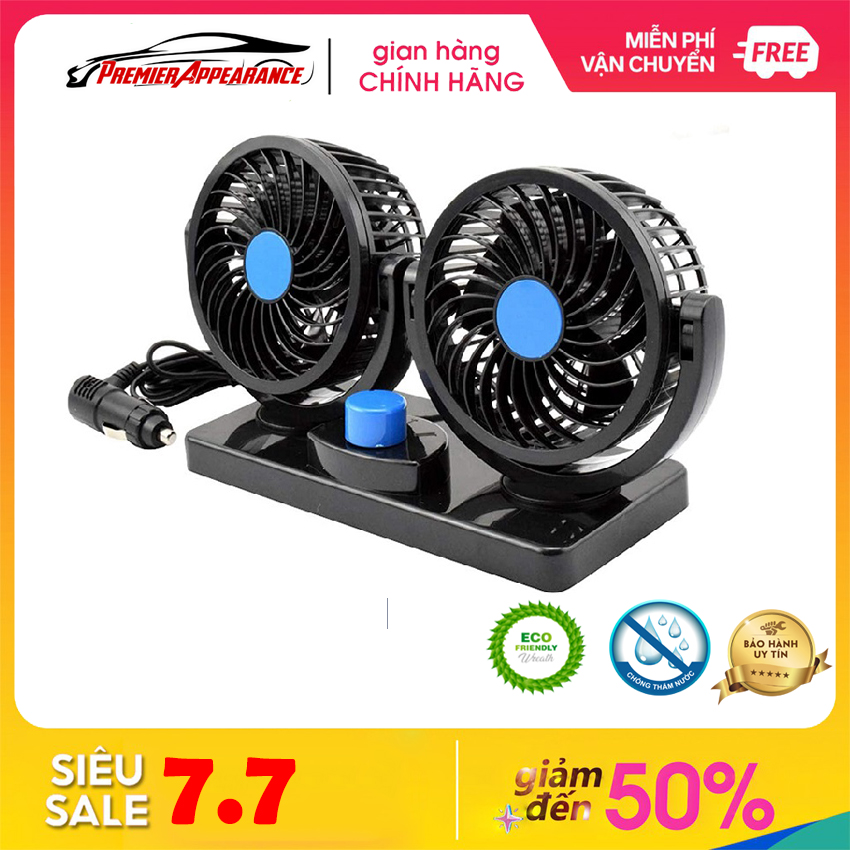 Quạt Đôi Mini 12V-24V Cho Xe Ô Tô, Chất Liệu Nhựa Cao Cấp, Quạt Chạy Khỏe, Làm Mát Trong Xe, Phù Hợp Mọi Loại Xe