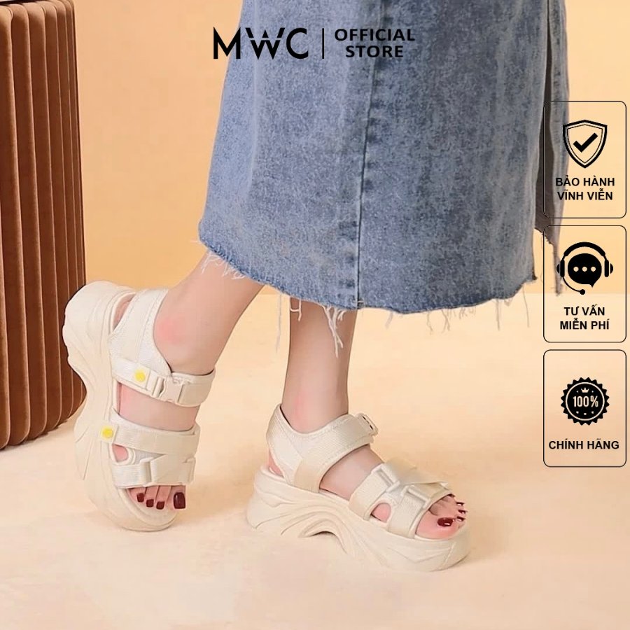  Giày sandal nữ MWC 2406 - Sandal Đế Cao Phối Vải Dù Siêu Cute Với Quai Ngang Lót Dán Thời Trang 