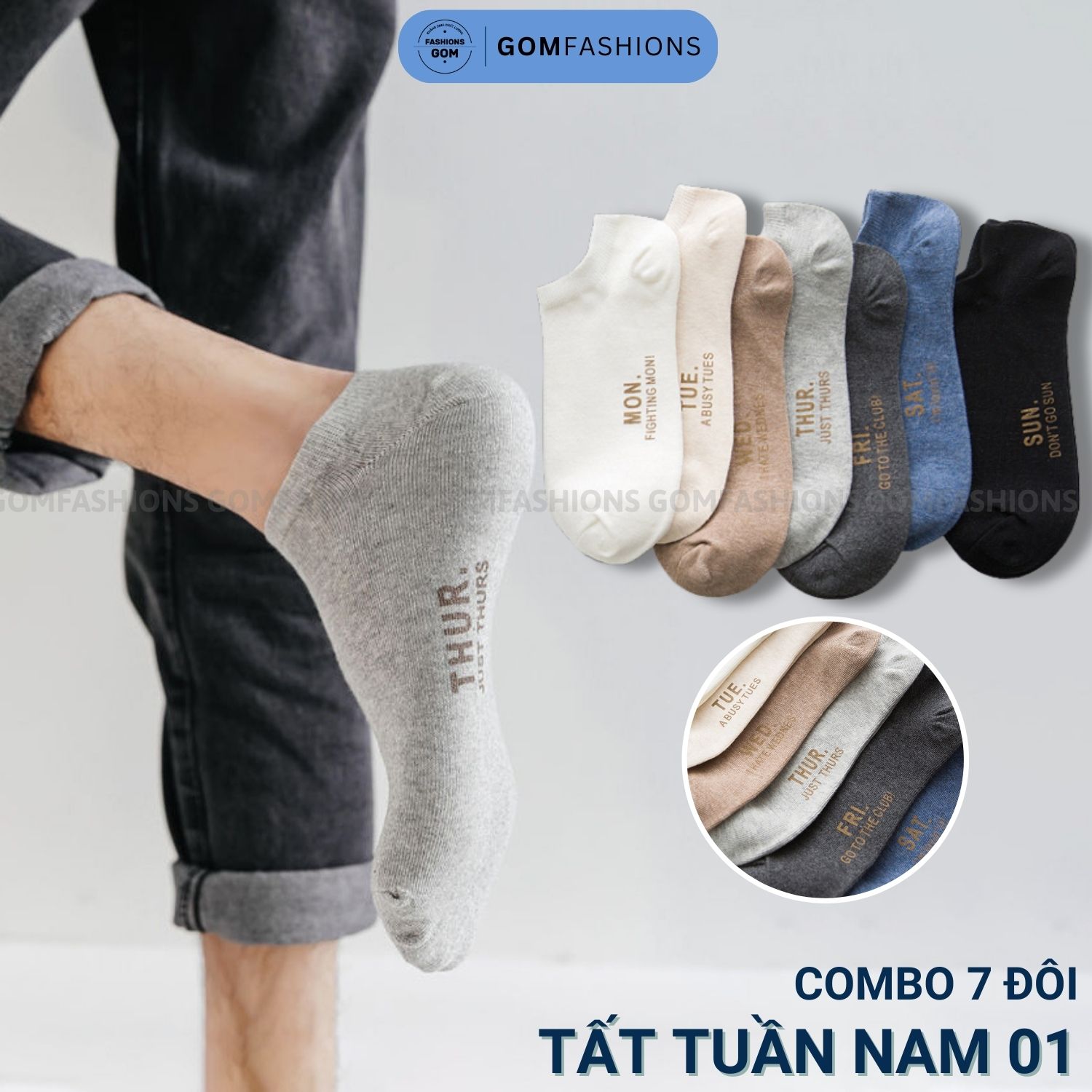 Vớ cổ ngắn nam cao cấp, tất ngắn nam 7 đôi sử dụng trong 7 ngày - votuan-nam01