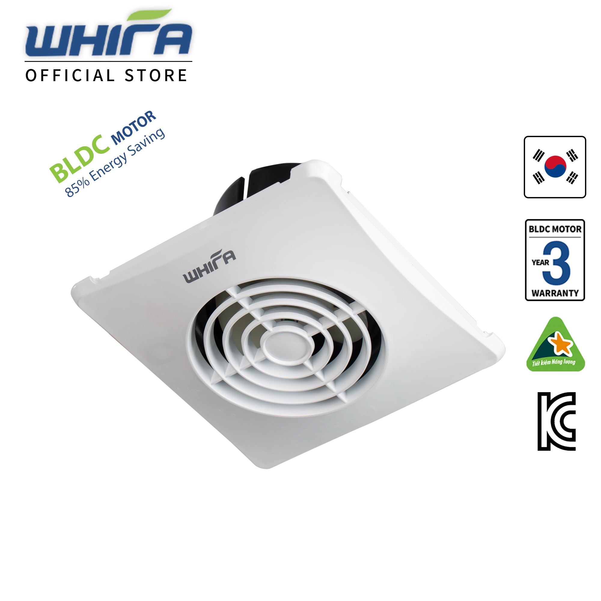 Quạt Hút Thông Gió Gắn Tường, Âm Trần WHIFA VNB-10CK (3,5 Inch) Màu Trắng