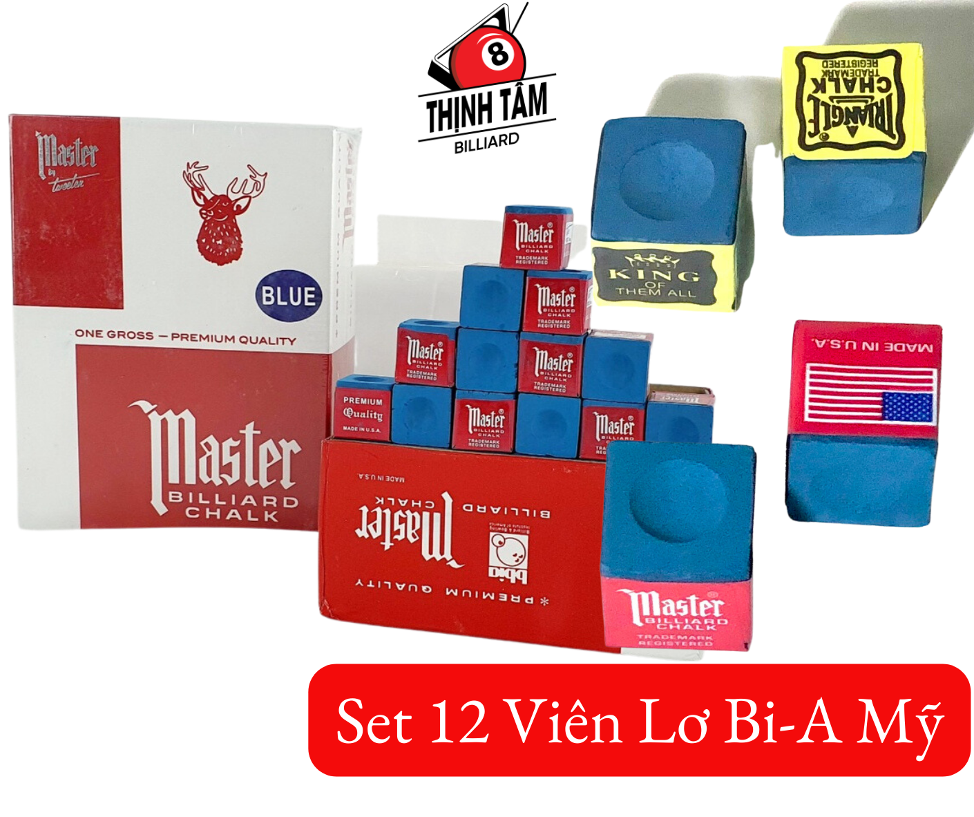 Set 12 viên lơ bida mỹ master triangle cao cấp chuẩn, lơ bi-a usa clb