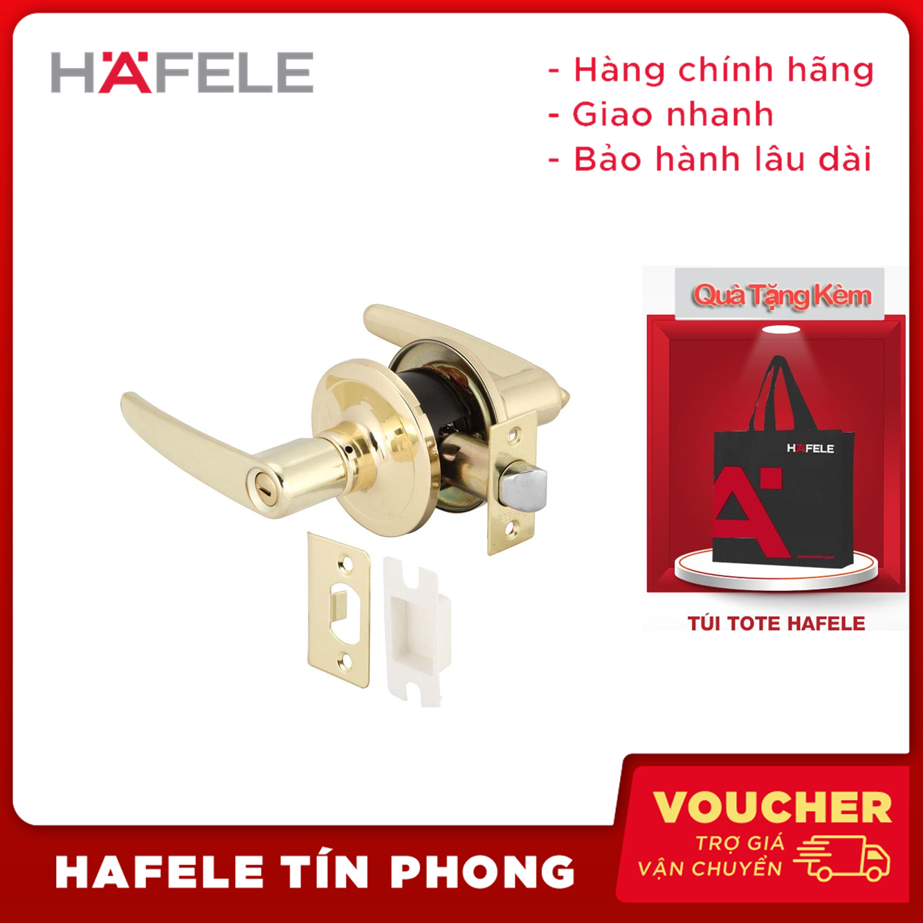 [GIAO 2H]Bộ khóa, bộ khóa tay nắm cửa toilet Hafele/ 489.10.191 màu đồng bóng - Dùng cho cửa gỗ và cửa sắt dày 35-45 mm, Cò khóa 60/70mm - Hàng chính hãng, bảo hành 2 năm