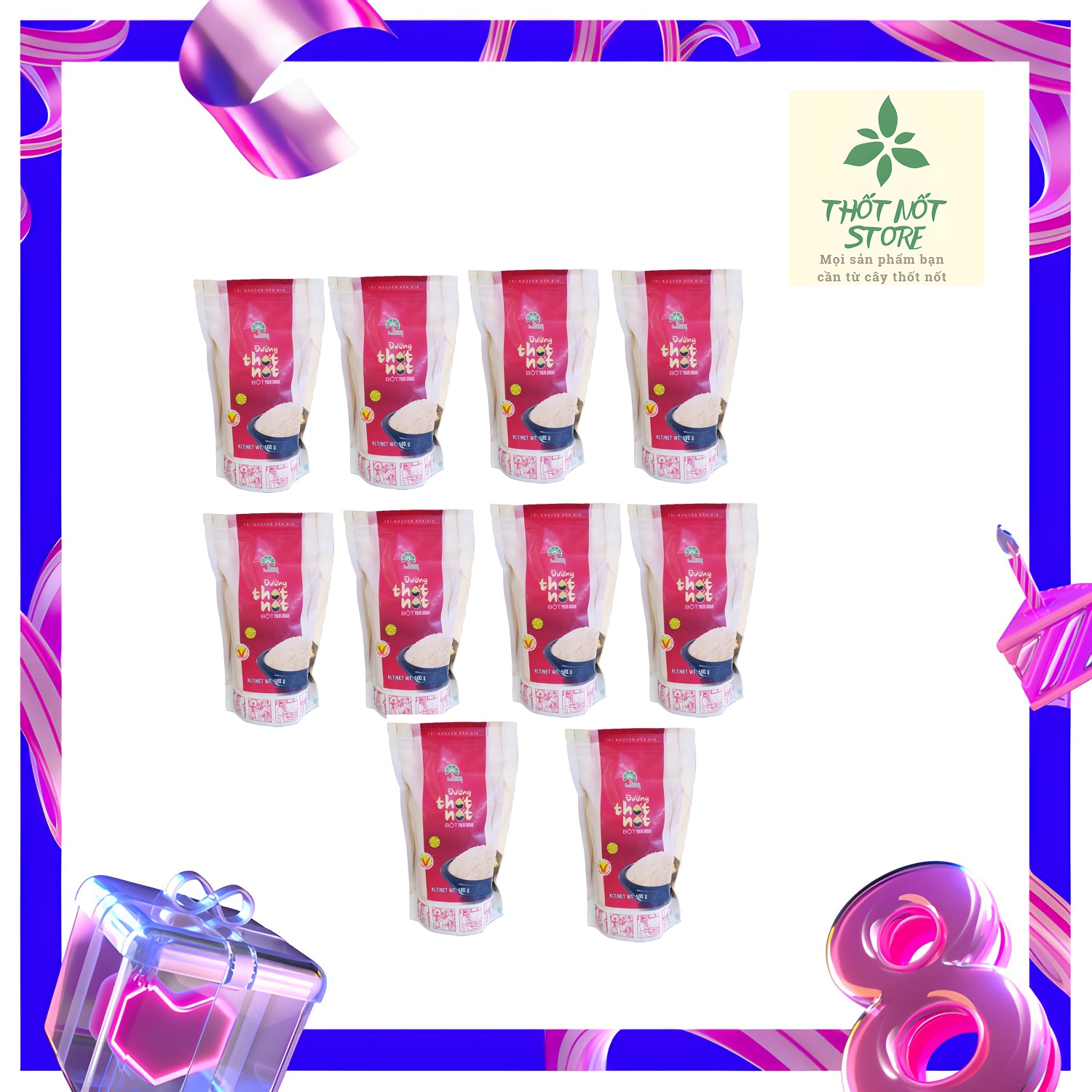 Combo 10 túi đường thốt nốt bột hữu cơ hiệu thảo hương - hsd 01 năm