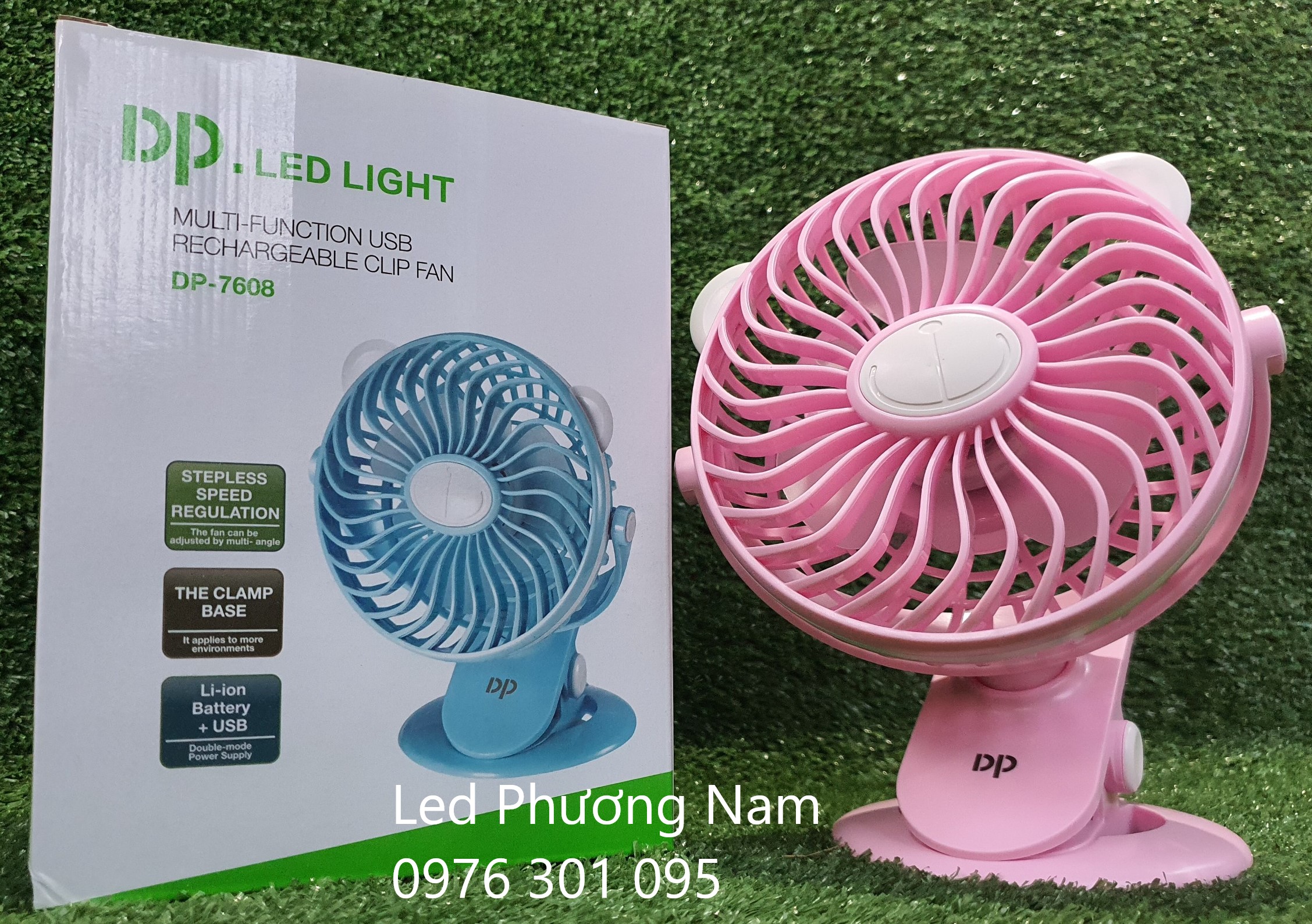 Quạt sạc kẹp bàn dp - 7608
