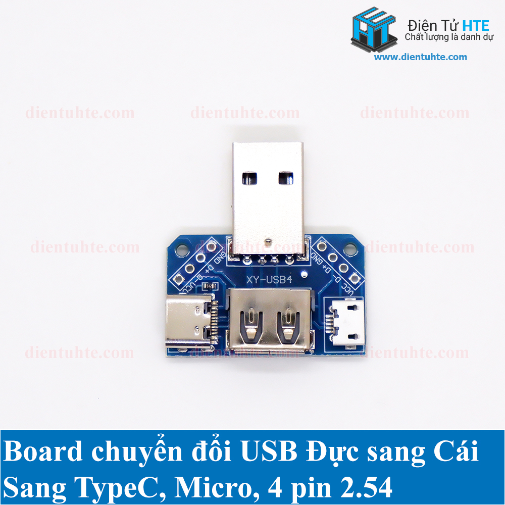 Board chuyển đổi usba đực sang cái - microusb - typec - header 2.54mm 4p