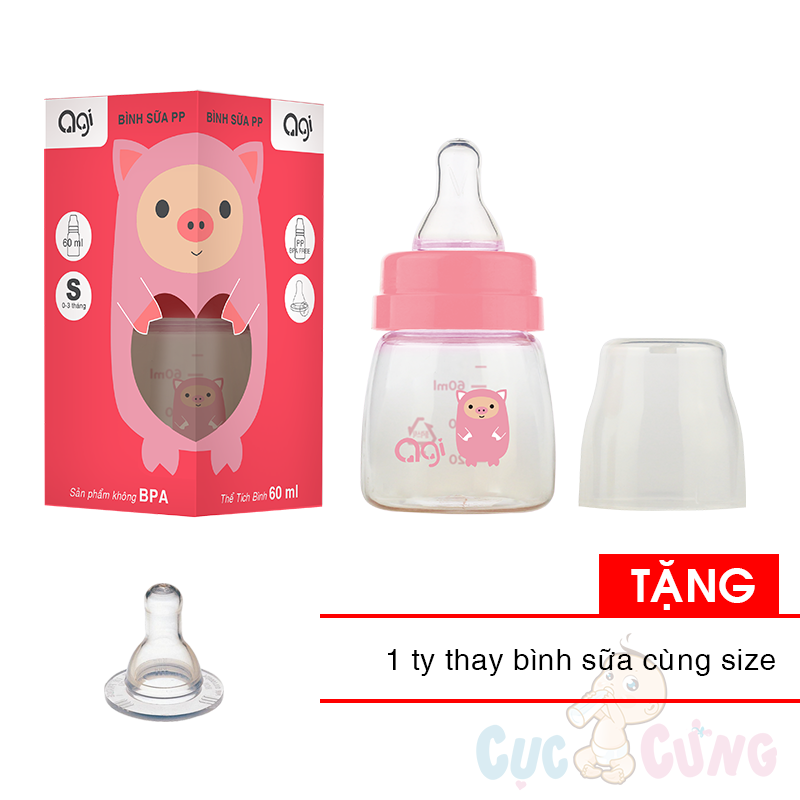 Combo 2 Bình sữa AGI Premium binh sua cổ thường 60ml Tặng 1 ty binh sua cùng size