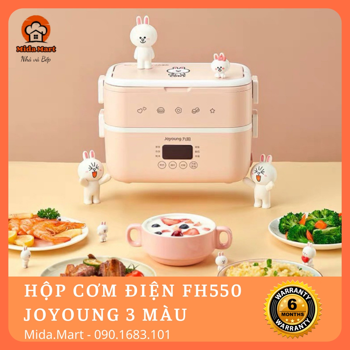 HỘP CƠM ĐIỆN TIỆN ÍCH 2 TẦNG 3 MÀU LINE FRIENDS CHÍNH HÃNG JOYOUNG F15H-FH550 BẢO HÀNH 6 THÁNG