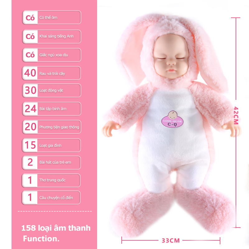 TCZ Búp bê em bé mặc áo mũ thỏ, gấu, gấu bông, đồ chơi quà tặng dành cho bé 42 CM, hàng nhập khẩu cao cấp đồ chơi cho bé đồ chơi trẻ em thông minh đồ chơi bé gái đồ chơi bé trai, búp bê bằng bông phát nhạc, búp bê tập bò, món quà dành tặng cho bé ái