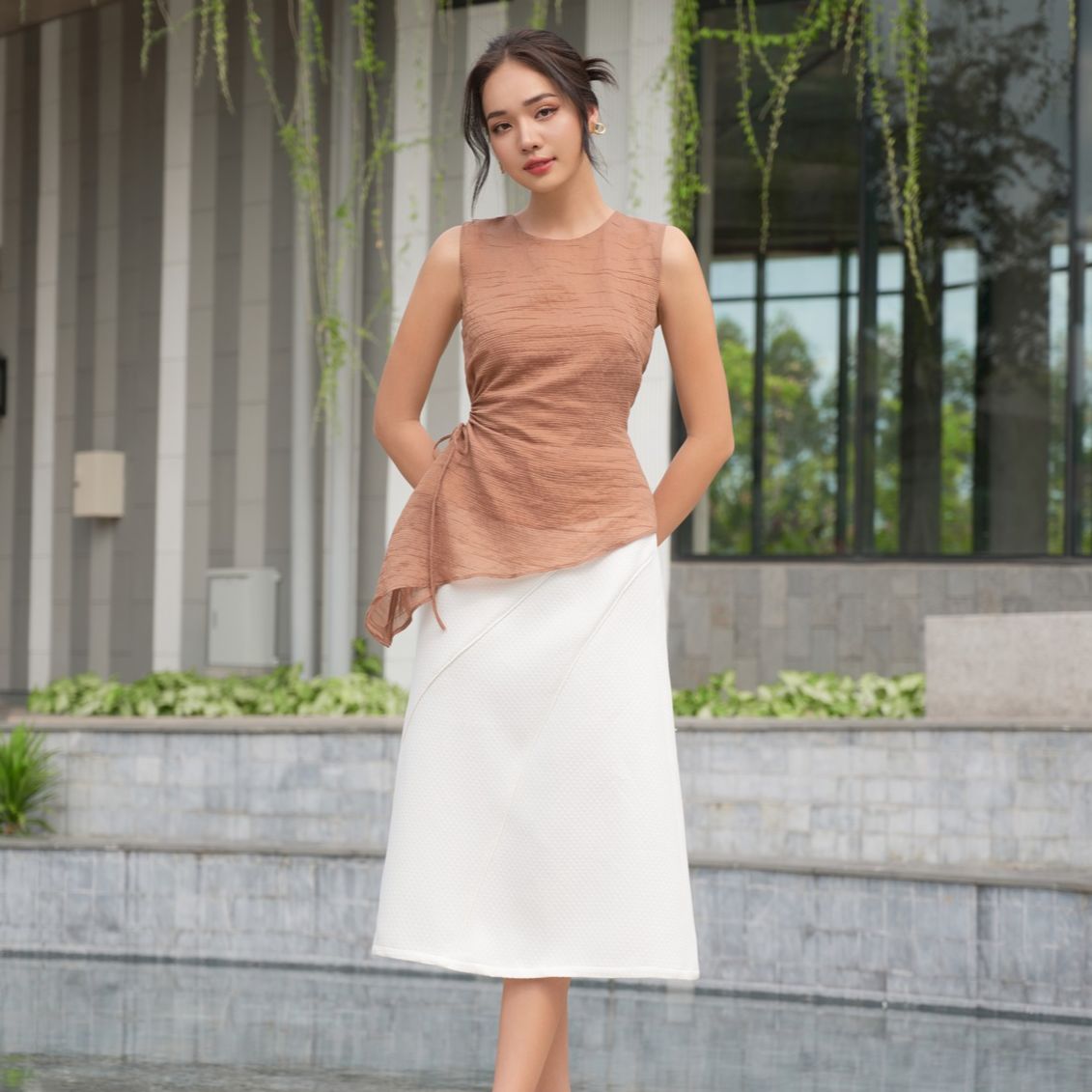 Olv - chân váy ivory midi skirt