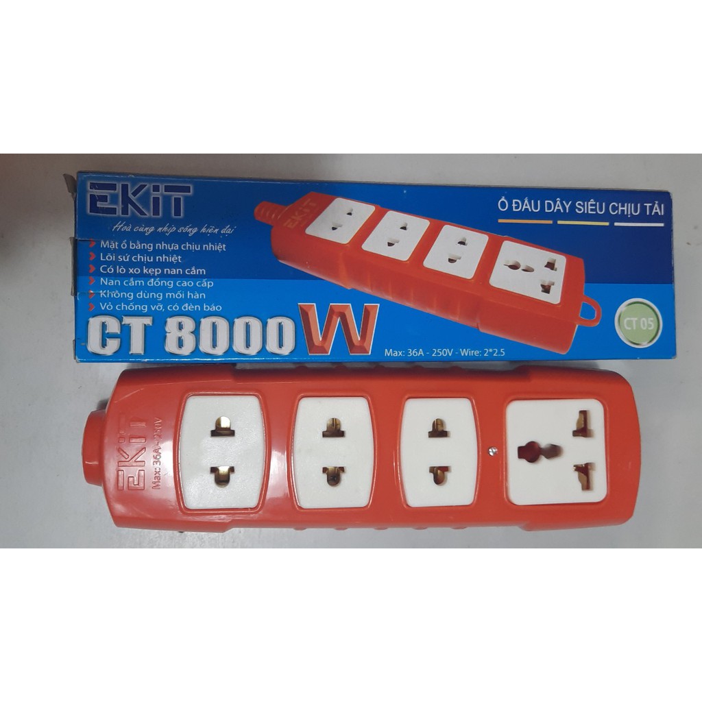Ổ cắm điện lõi sứ chống cháy ekit 7500w siêu chịu tải ổ 3/ ổ 4
