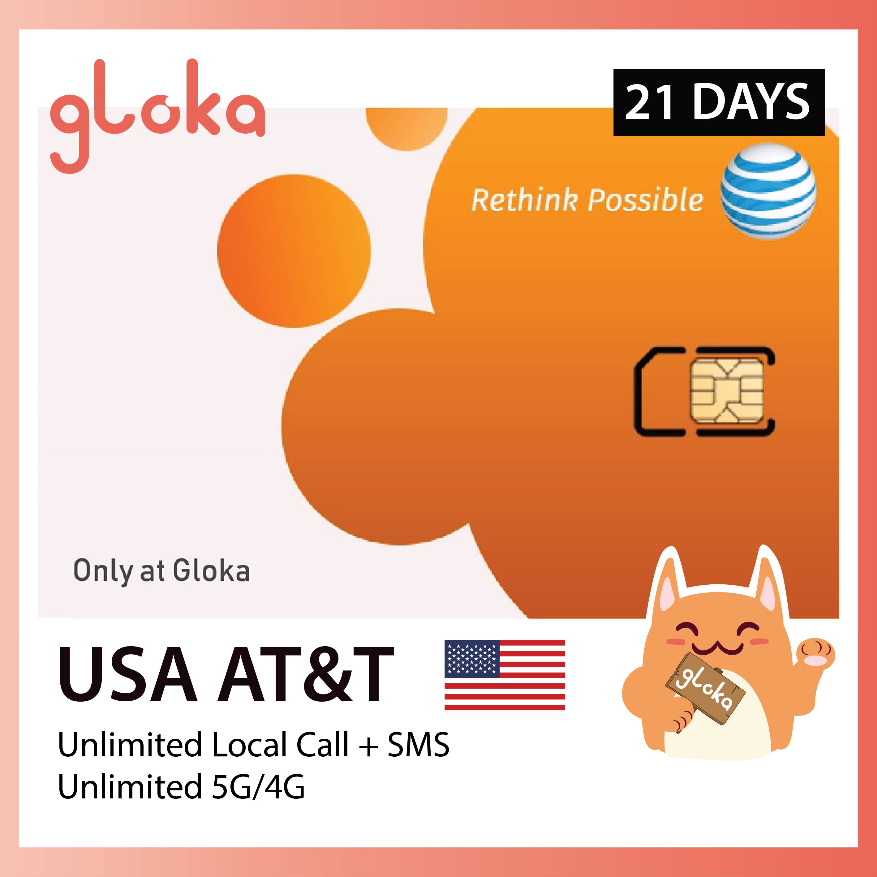 USA Travel SIM Card AT&T Unlimited Local Call + Unlimited 5G Speed 20 Days