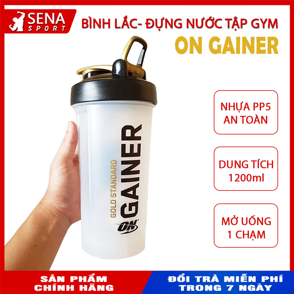 Bình lắc tập GYM, Bình nước thể thao dung tích lớn Optimun Nitrition 1.2L