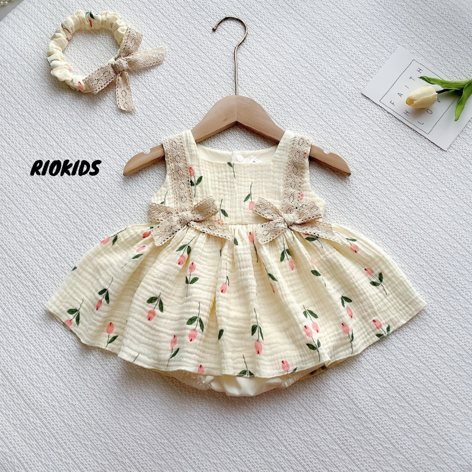 BD174 Body váy công chúa, đầm tiểu thư RIOKIDS cho bé gái sơ sinh đi chơi, tiệc thôi nôi sinh nhật, đầy tháng