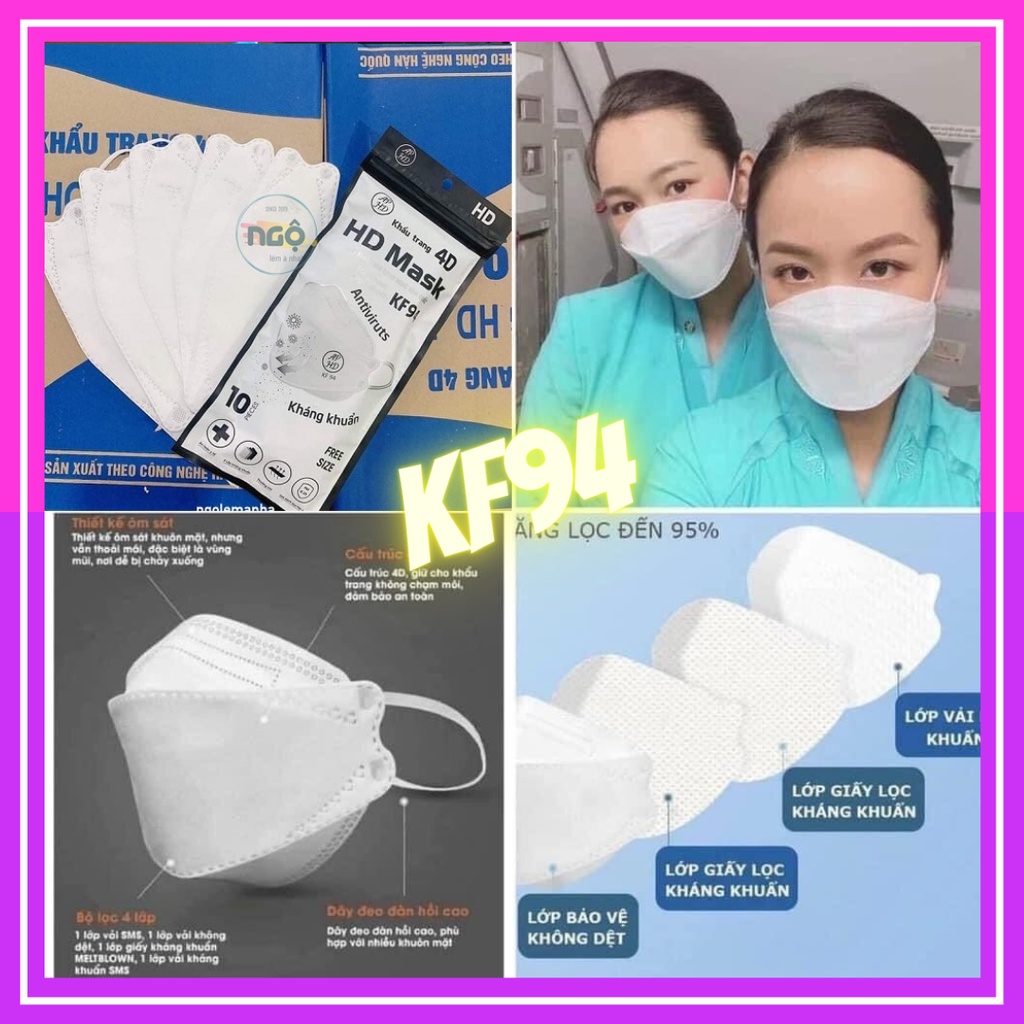 Gói 10 chiếc khẩu trang kf94 4d người lớn hoàng dũng mask người lớn - lana queen