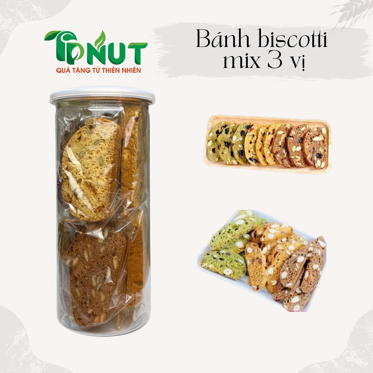 250g Bánh Biscotti mix 3 vị ăn kiêng siêu ngon