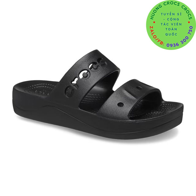 DÉP QUAI NGANG NHỰA ĐI MƯA CROCS BAYA ĐẾ CAO 3CM CHO NỮ MÀU ĐEN tặng kèm 10 charm ngẫu nhiên