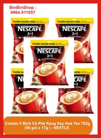 Combo 5 bịch Cà phê rang xay hoà tan Nescafe 3in1 bịch 782g - Nestle
