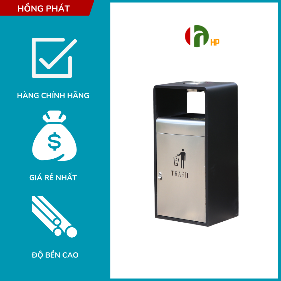 Thùng rác đơn ngoài trời dung tích 35l có khay gạt tàn - vhp-jm-hk-188