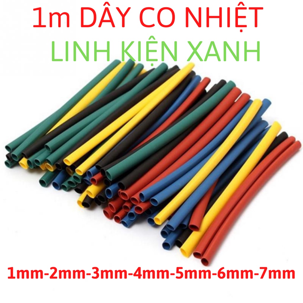 [5 mét] Ống dây gen co nhiệt cách điện màu xanh-đỏ-vàng-đen-trắng đủ kích thước từ 1-2-3-4-5-6-7mm