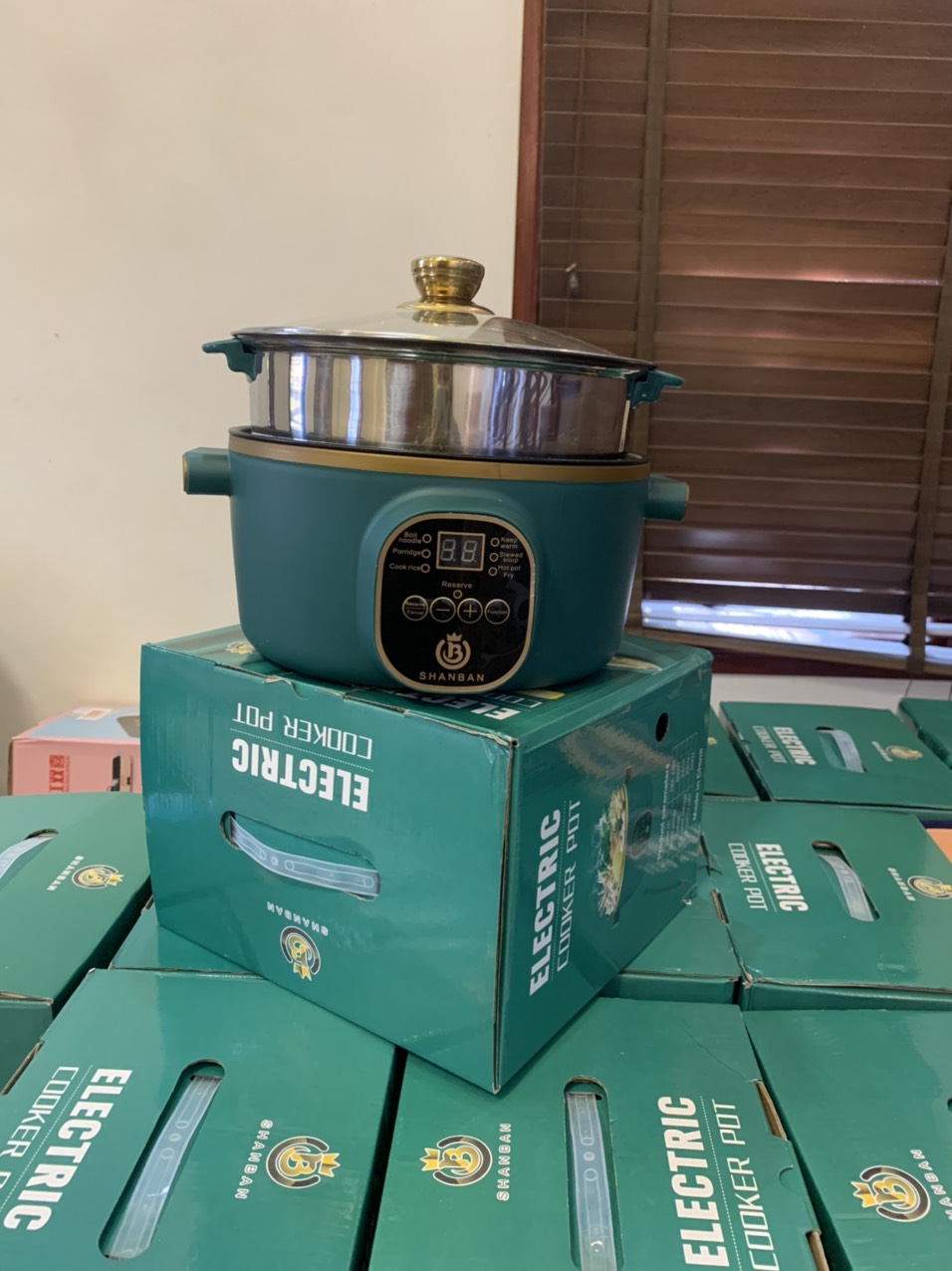 Nồi Lẩu Điện Đa Năng Electric Cooker Pot Shanban 24cm Kèm Hấp Inox - Nồi Lẩu Mini Kết Hợp Nồi Nấu 6 Chế Độ Nấu Cao Cấp