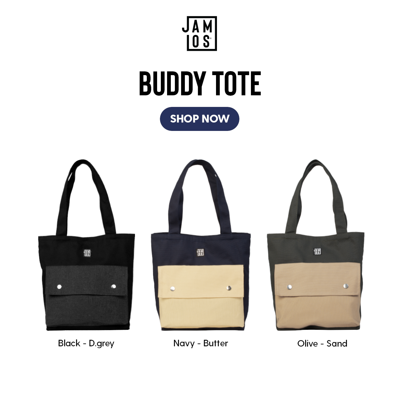 Jamlos Buddy Tote - Túi Tote Thời Trang Nhiều Ngăn Vải Canvas A4