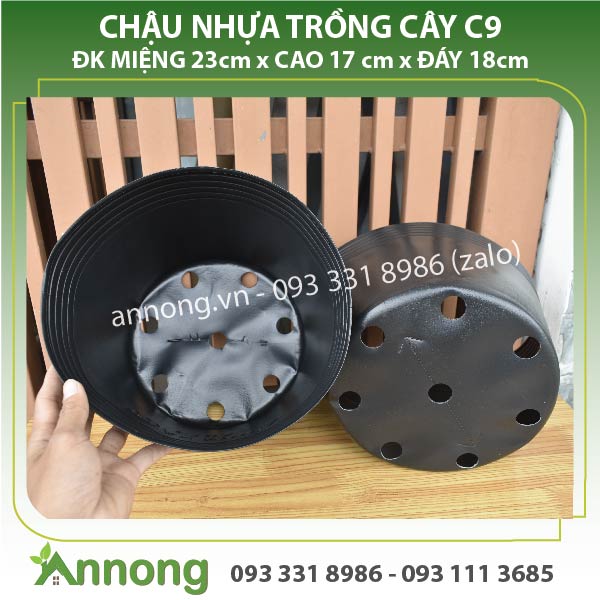 Combo 10 chậu nhựa trồng cây c9 -> c16 đen - đỏ