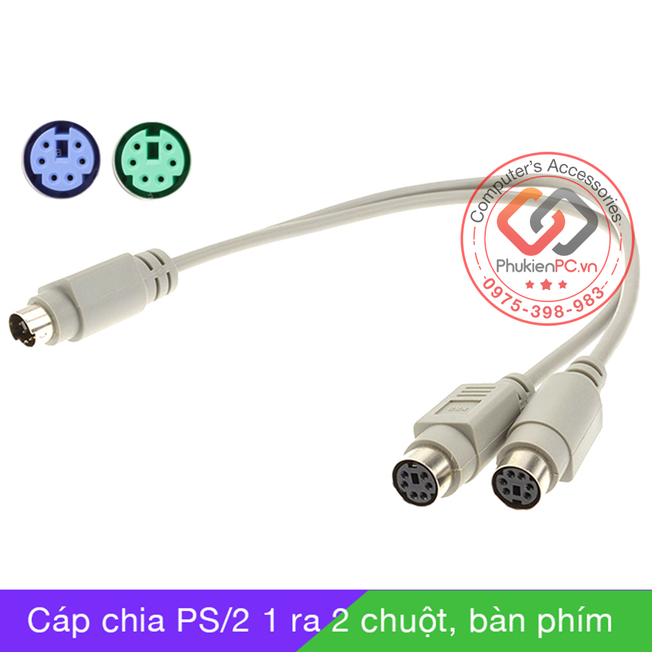 Cáp chia PS2 từ 1 ra 2 cổng PS2., kết nối chuột, bàn phím vời máy tính PC máy đồng bộ công nghiệp máy tính nhúng server Switch PS2 KVM PS2