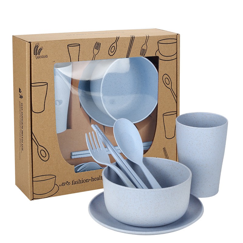 Bộ 6 món lúa mạch cao cấp gồm chén, đĩa, ly, muỗng, nĩa và đũa Duyenlinh22 MS1