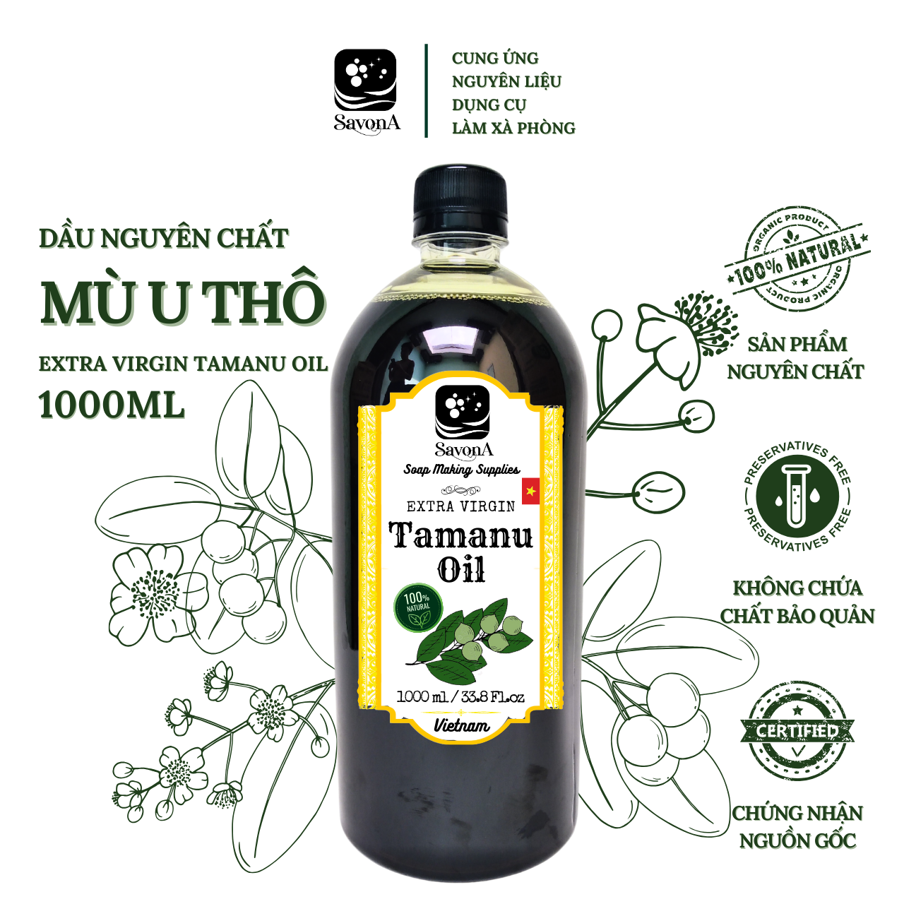 Dầu mù u xanh - dầu mù u vàng - mù u thô - mù u tinh savona - unrefined tamanu oil - raw tamanu oil savona