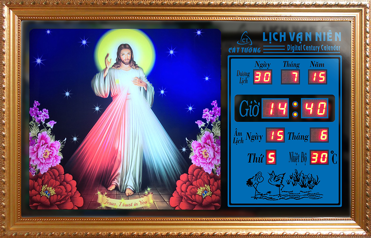Đồng hồ Lịch Vạn Niên điện tử treo tường - Tranh Thiên Chúa 55646 _có loại