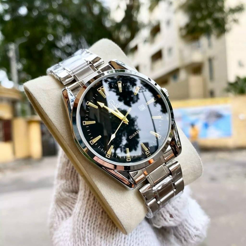 Đồng Hồ Omea Nam Dây Thép Khung Thép Có Lịch Ngày Kính Cong Máy Quartz Sang trọng lịch lãm