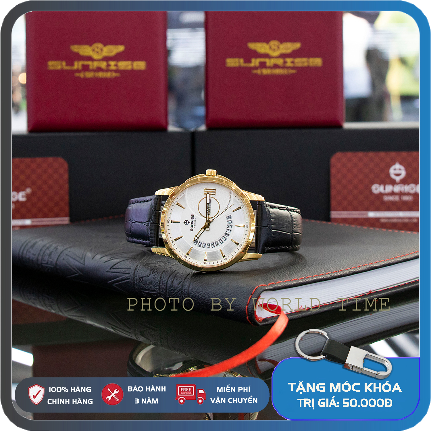 Đồng hồ nam Sunrise dây da 1130SA, đồng hồ chính hãng Full box,kính Sapphire chống xước, chống nước, dây da cao cấp, bảo hành 3 năm.