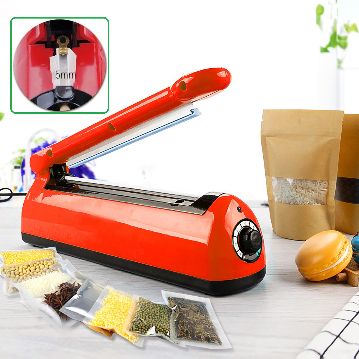 Máy dán miệng túi loại đường hàn 20cm*5mm, hàn túi Bich nylon, túi lọc trà, túi zip, túi bạc