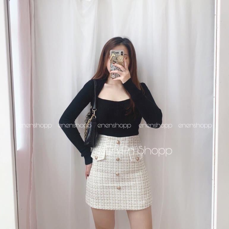 Áo len tăm cổ vuông siêu xinh hàng Quảng Châu len cực mềm mịn