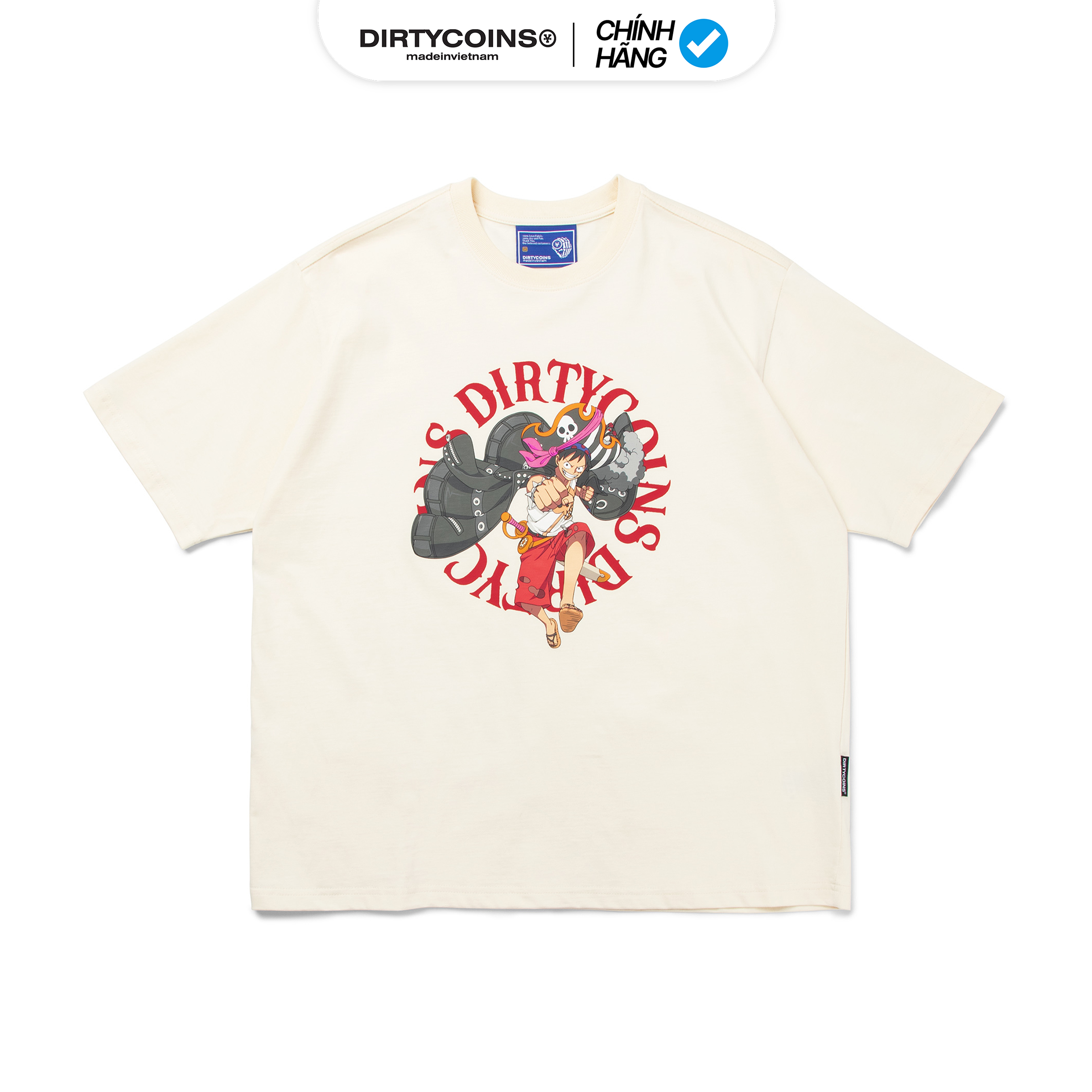 Áo thun dirtycoins x one piece film:red luffy t-shirt - cream