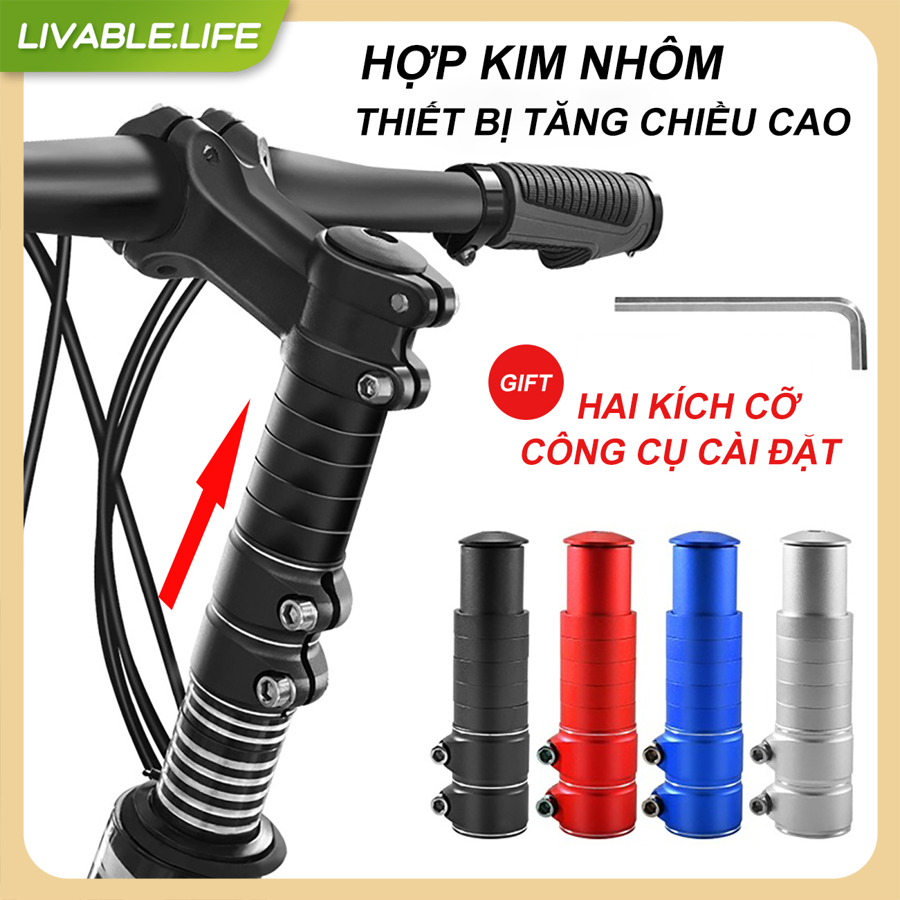 Phụ Kiện Nâng Tay Lái Xe Đạp,Hợp Kim Nhôm Cao Cấp,Bộ nối tăng chiều cao ghi đông dễ dàng lắp đặt an toàn và bền