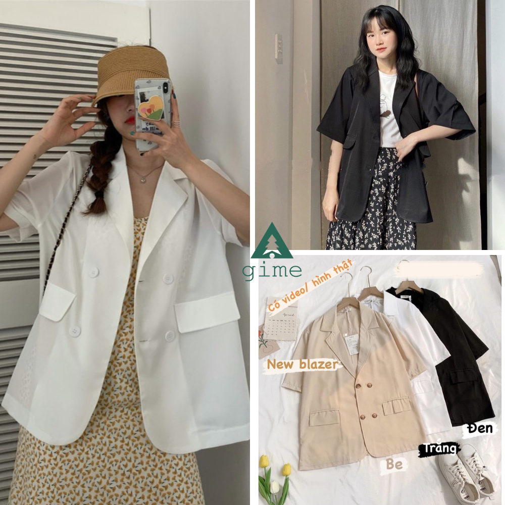 Áo blazer nữ tay ngắn , Áo khoác blazer nữ 2 lớp tay cộc vest màu be màu trắng màu nâu vải tuyết mưa cao cấp