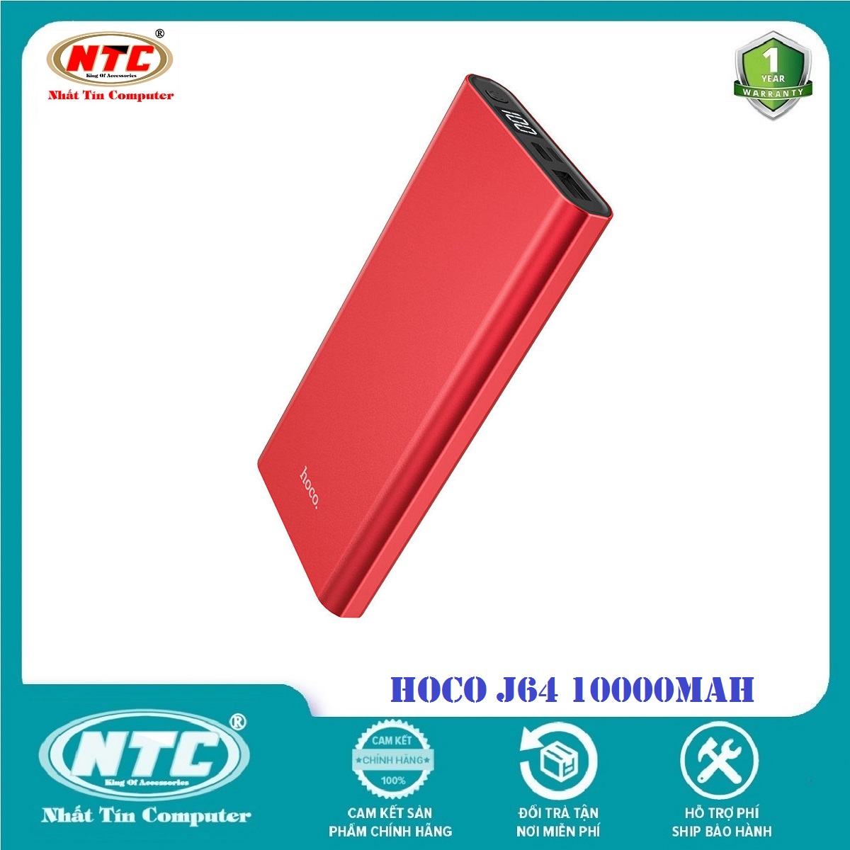 Pin sạc dự phòng Hoco J68 Resourceful 10000mAh Output 2A LCD Vỏ kim loại - Hãng phân phối chính thức - Nhất Tín Computer
