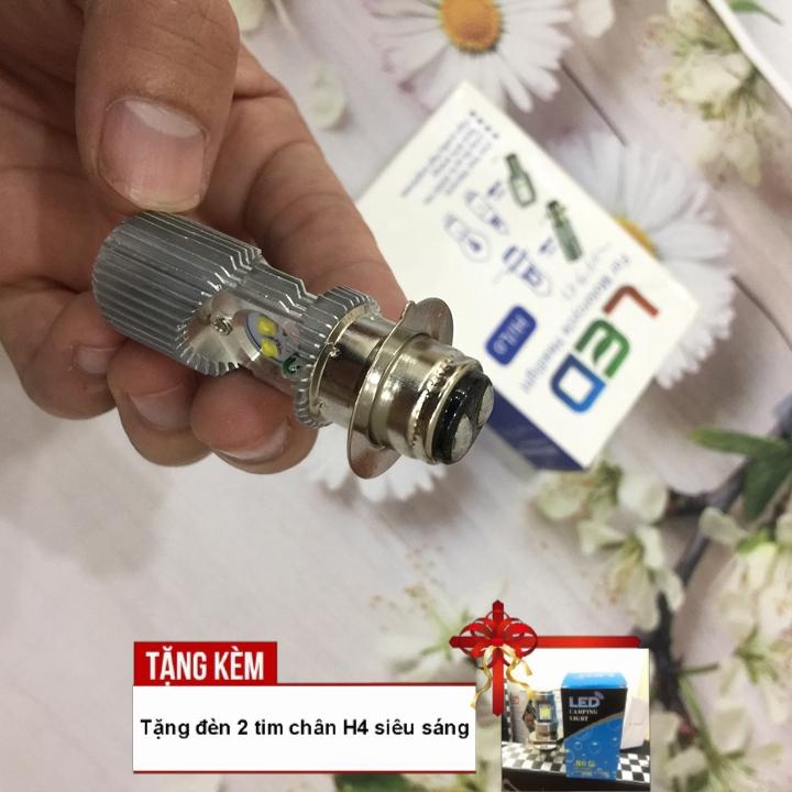Bóng đèn led 2 tim chân h6 siêu sáng gắn cho xe dream - wave đời cũ - tặng kèm đèn led 2 tim chân h4