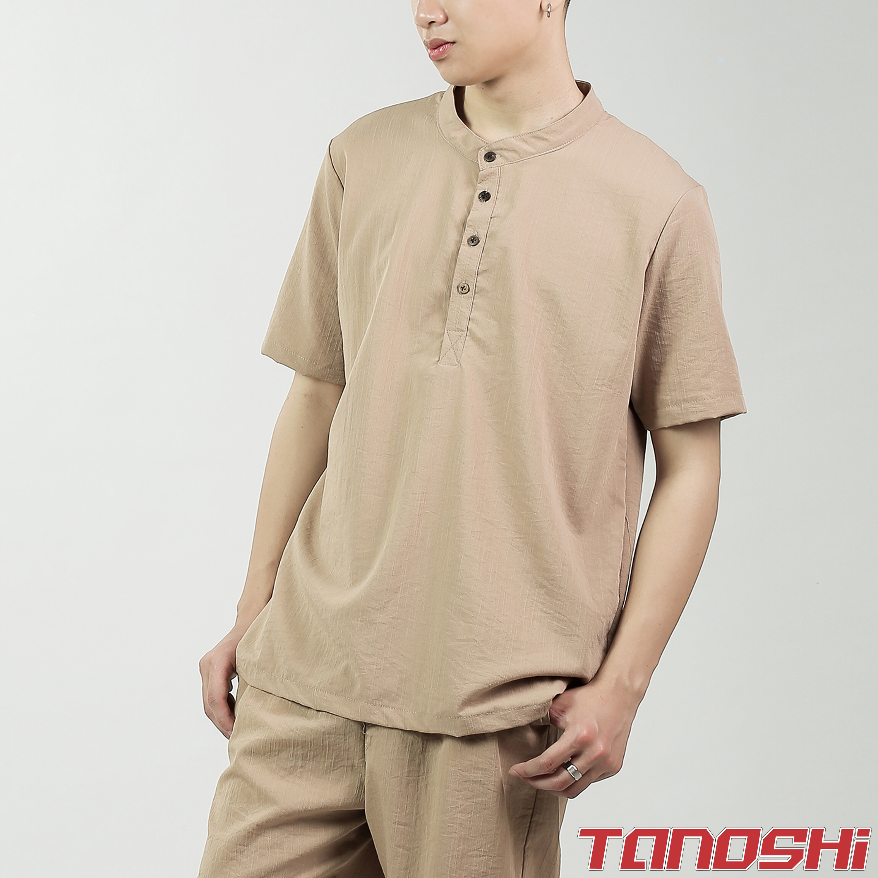 Áo đũi nam cổ tàu cộc tay chất đũi cao cấp thoáng khí Tanoshi - ANA01